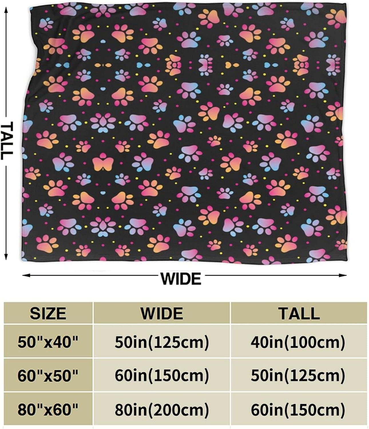 50x60-Inch Cute Dog Paw Print Theme Blanket Lightweight and Compact for Easy Folding, Anti-Pill, Wrinkle-Resistant