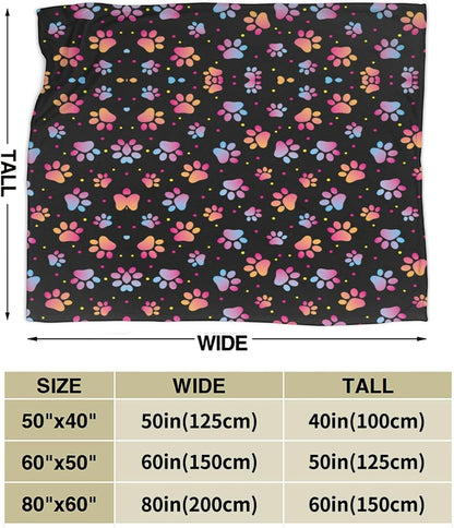 50x60-Inch Cute Dog Paw Print Theme Blanket Lightweight and Compact for Easy Folding, Anti-Pill, Wrinkle-Resistant
