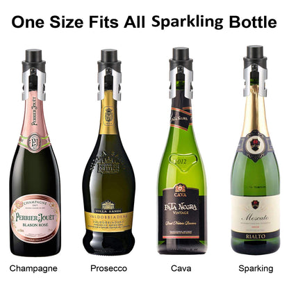 HYZ 2-Pack Champagne Stoppers Wine Saver, Sparkling Wine Vaccum Stoppers with Built-in Pump for Champagne, Prosecco and Cava - Stainless Steel + ABS Champagne Bottle Stoppers, Black