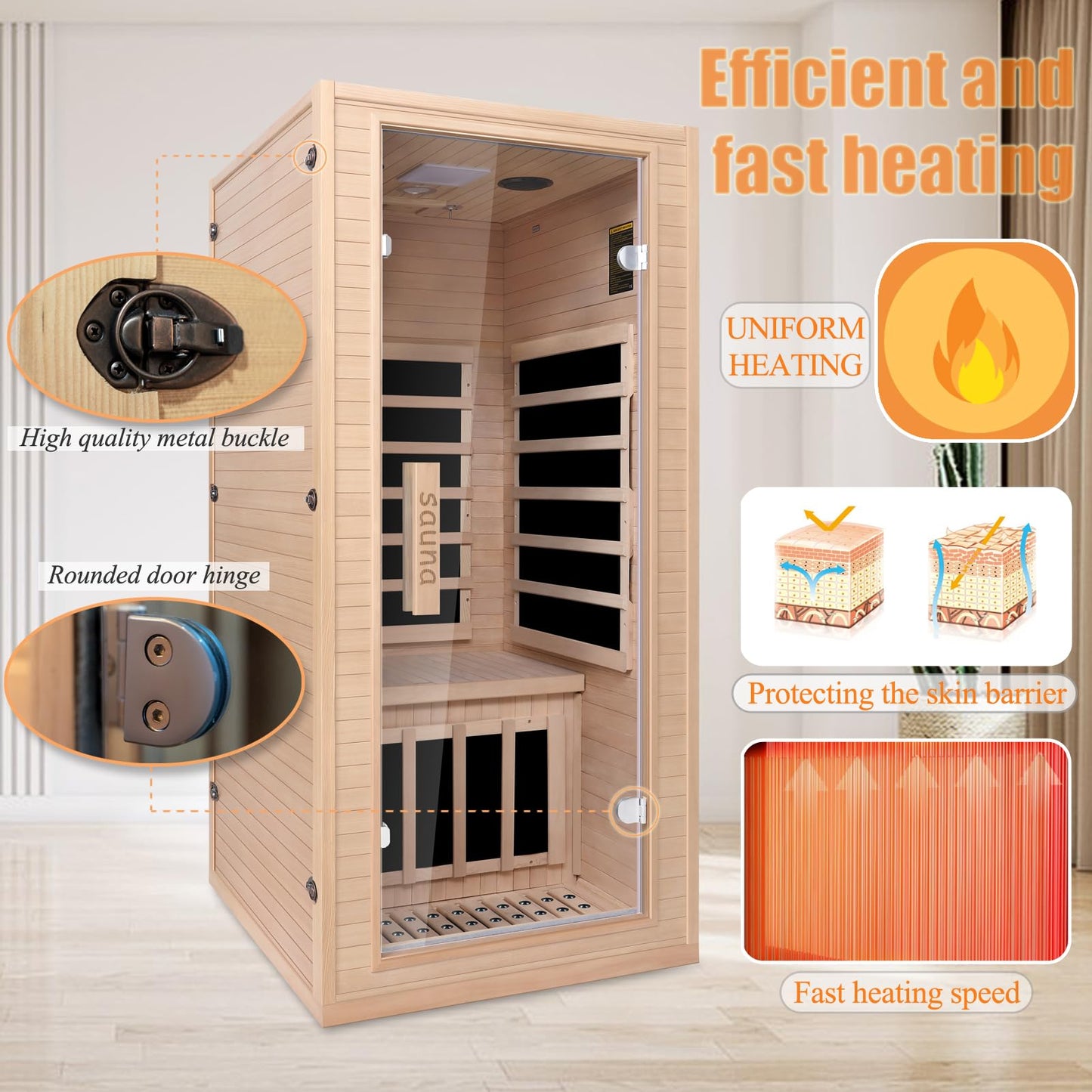 Home Sauna for 1 Person, Far Infrared Sauna with Color Changing Sauna Light,1200W Low EMF Heating Panels, Canadian Hemlock Wood Indoor Sauna, Negative Ion, Bluetooth Speakers, LCD Control Panel