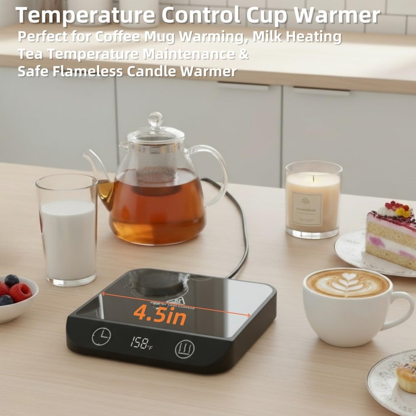 Coffee Mug Warmer & Candle Warmer 2-in-1 with Auto Shut Off - 46W Smart Electric Warmer, 6 Temperature Settings (113-158°F), Digital Timer, 4.5" Plate for WFH,Desk,Office,Home,Bedroom