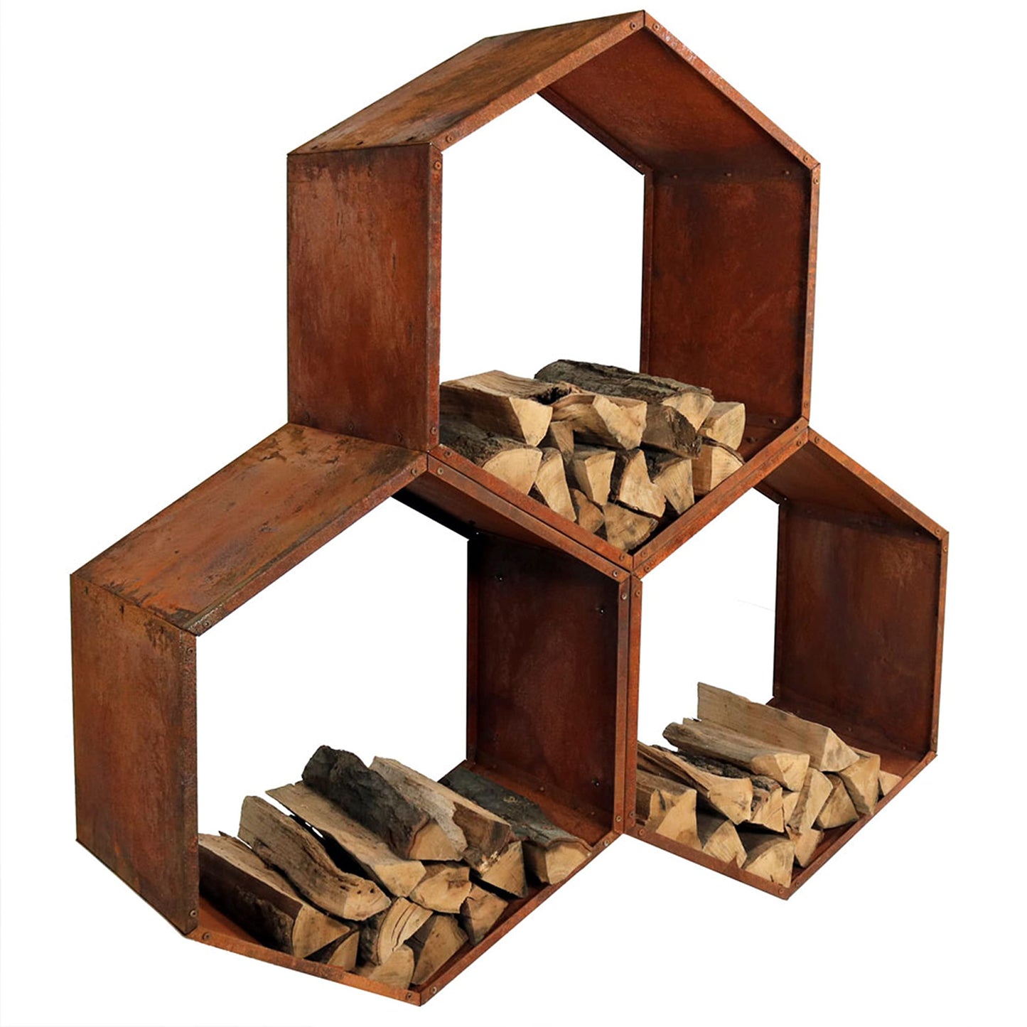 Sunnydaze Outdoor Firewood Rack - Rustic Fire Wood Holder - Hexagon Log Holder - Steel Log Rack for Firewood Storage - Set of 3