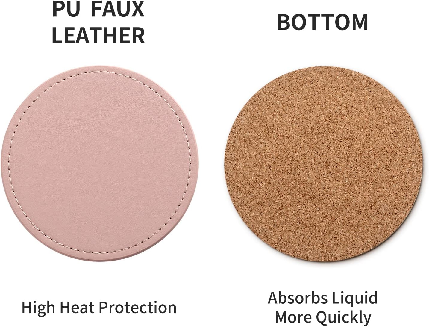 Set 6, Set CASEGRACE Drink Coasters with Metal Holder Stand of PU Leather Absorbent Coasters with Cork Base Table