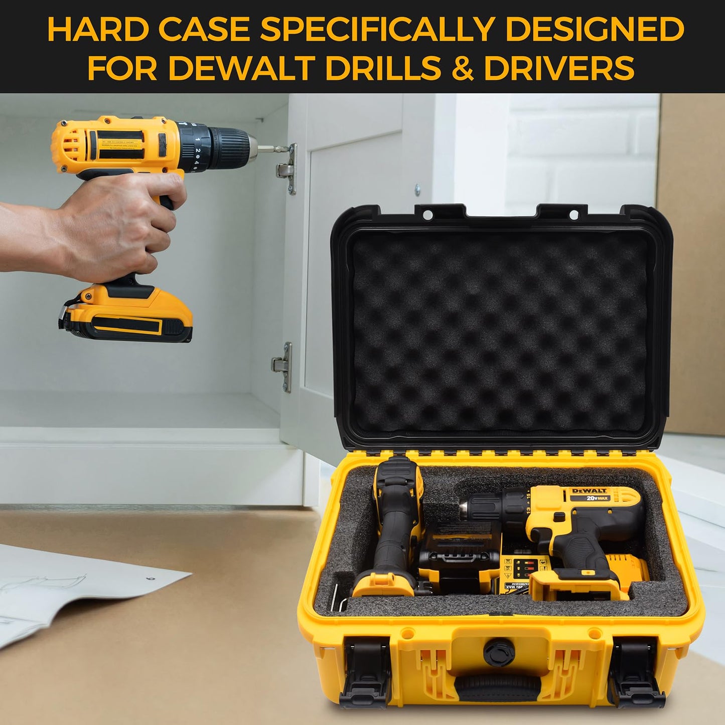 Storage Case for Dewalt Drill & Impact Driver, Hard Case with Custom Foam Insert, Fits 20V MAX Cordless Drill and Impact Driver, Battery & Charger - Durable Protective Box for Dewalt Tools (CASE ONLY)