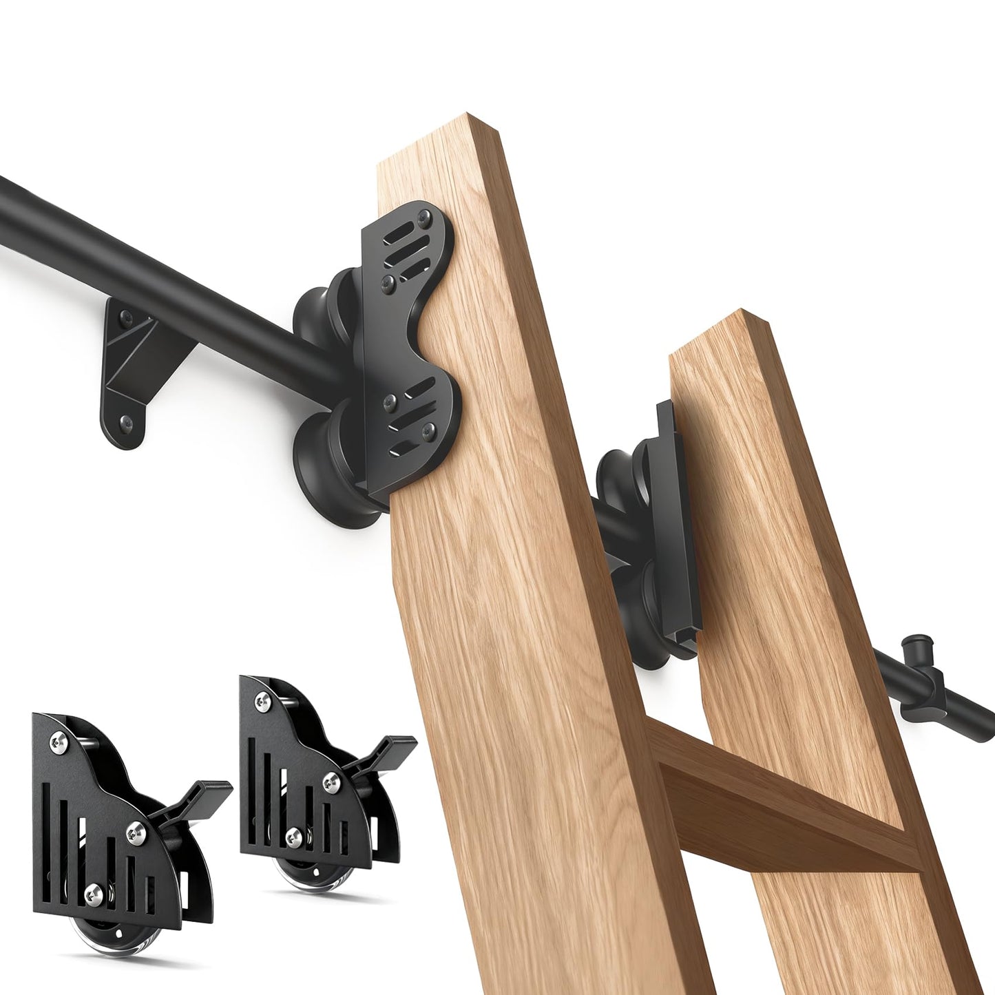 104RDHOUSE 12FT Sliding Library Ladder Hardware Kit, Black Retractable Rolling with Braking Casters, Adjustable to Stand Upright, MAX Load 300lbs，No Ladder