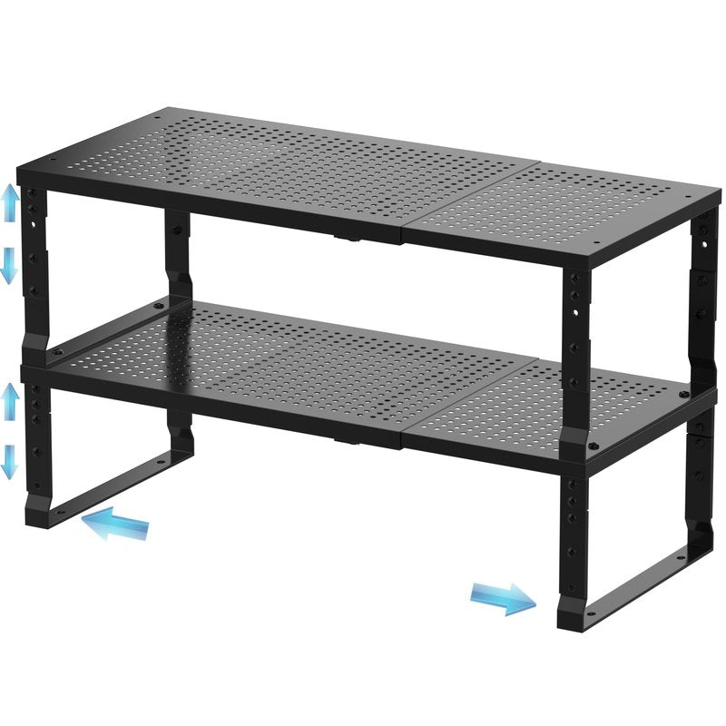 Zilvando Expandable Spice Rack & Kitchen Cabinet Organizer - Stackable, Adjustable Shelves for Cabinets, Countertops, Cupboards & Pantries(2 Packs/Medium/Black)