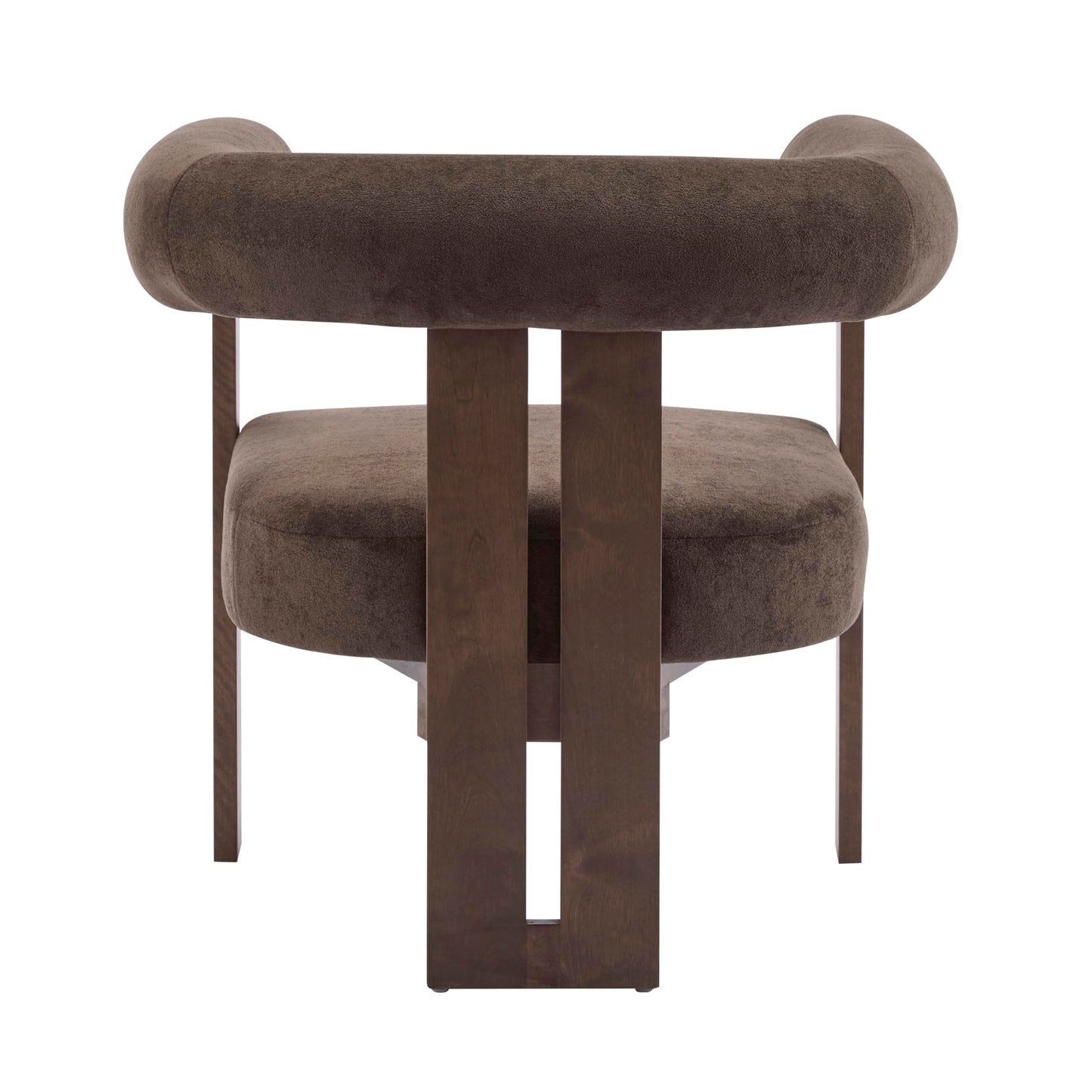 Christopher Knight Home Rones Modern Velvet Upholstered Accent Chair, Wooden Living Room Club Chair with Curved Backrest, Minimalist Bedroom Comfy Reading Chair, Thick Padded Seat, Dark Brown+Walnut