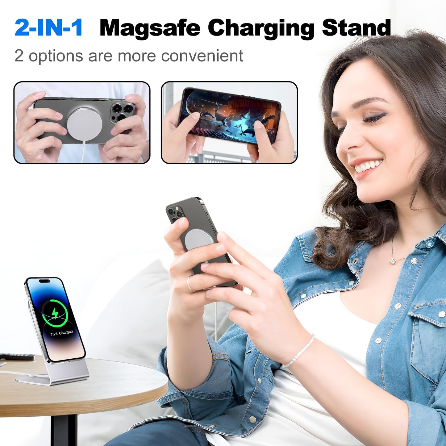 Magnetic Wireless Charger Mag-Safe Charger for iPhone 17/16/15/14/13/12 Series Convertible Magnet Wireless Charging Stand/Pad with 5ft Cable for iPhone and AirPods 2/3/Pro 2/Pro