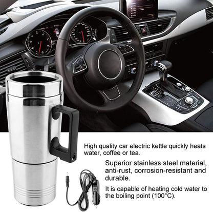 Car Heating Cup, 350ml + 150ml Stainless Steel Portable Hot Water Cup, Electric Quick Heating Bottle