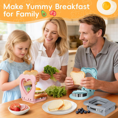 HINZER Sandwich Cutter and Sealer, Lunch Breakfast Sandwich Maker Stainless Steel Bread Decruster Heart Square Circle Cookie Cutter for Kids Children Adult Boys Girls