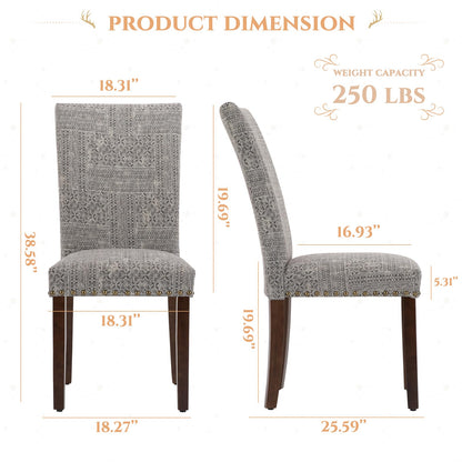 Parsons Dining Chairs Set of 4, Upholstered Nailhead Dining Room Kitchen Side Chair with Thick Cushions and Wood Legs, Black/White