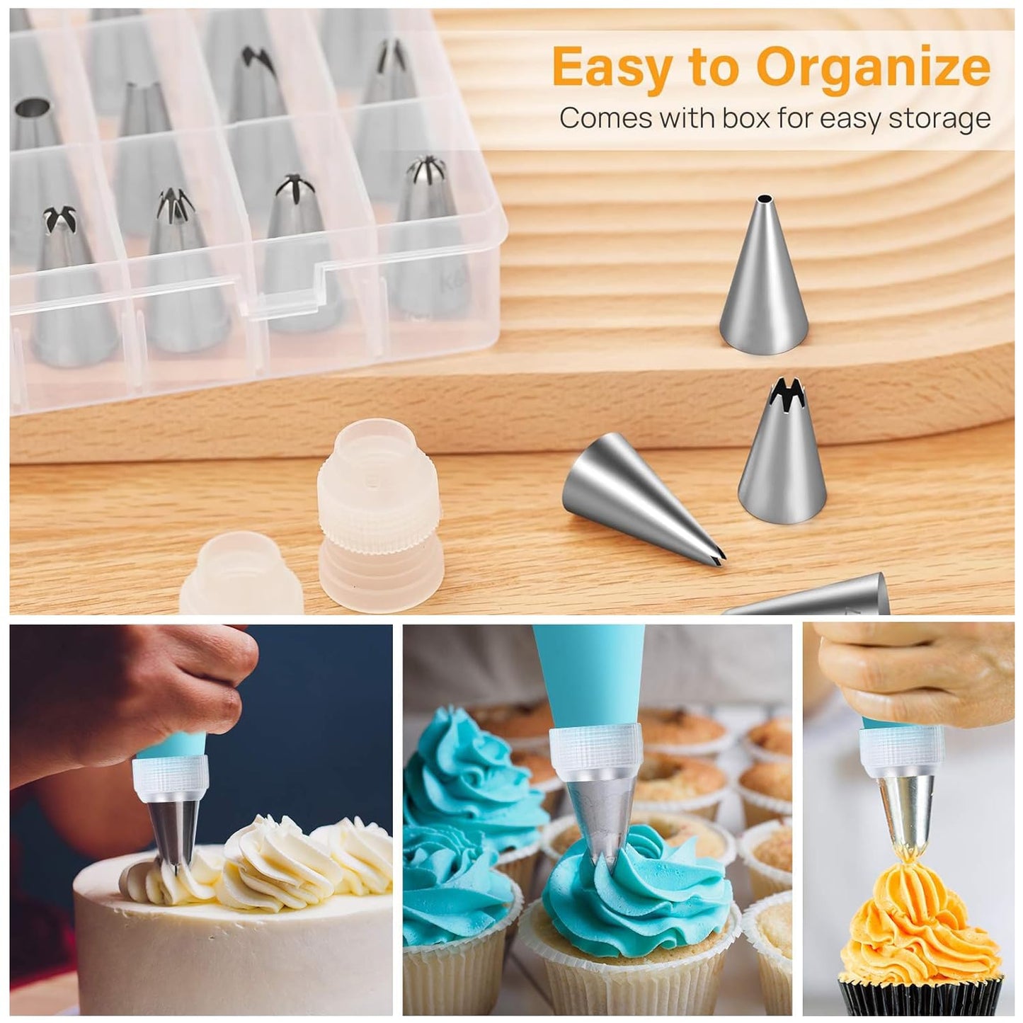 GZMAISULEE 55PCS Piping Bags Tips Set Reusable Pastry Bags and Frosting Tips Cakes Decorating Kit for Cookie Icing, 2 Icing Bags, 49 Icing Tips, 3 Couplers, 1 Storage Box