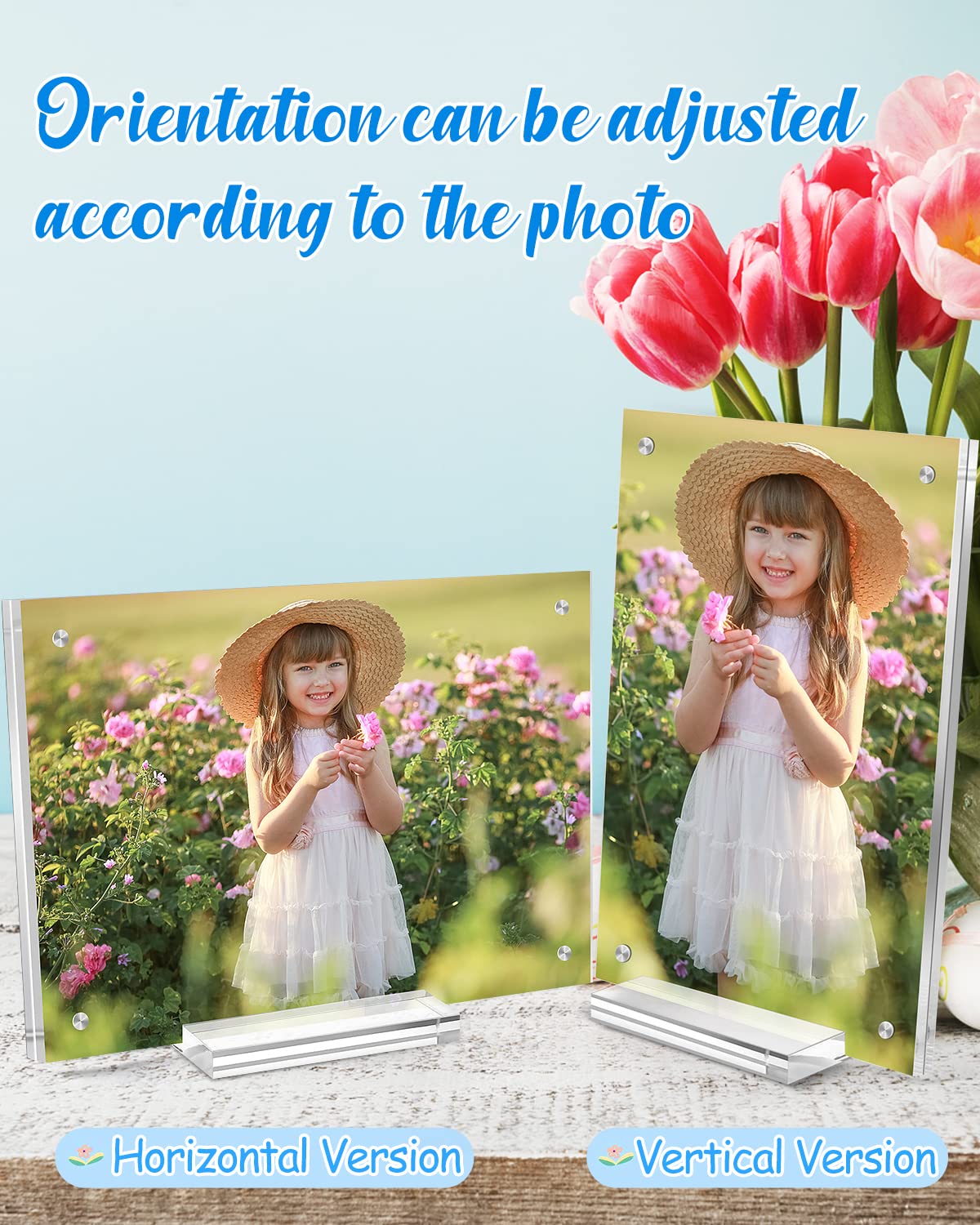 JUOIFIP 5 Pack Acrylic Picture Frame 5×7 Clear Double Sided Magnetic Photo Frame - Frameless Baby Friend Family Picture Desktop Display with Support Stand and Gift Boxes