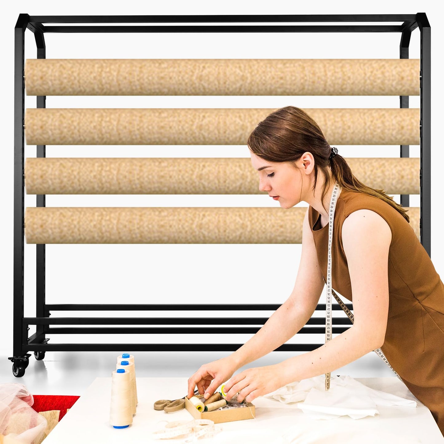 Large Textile Fabric Display Rack Floor-To-Ceiling Quilting Fabric Display Bracket Wear Resist for Curtain/Wallpaper/Tablecloth