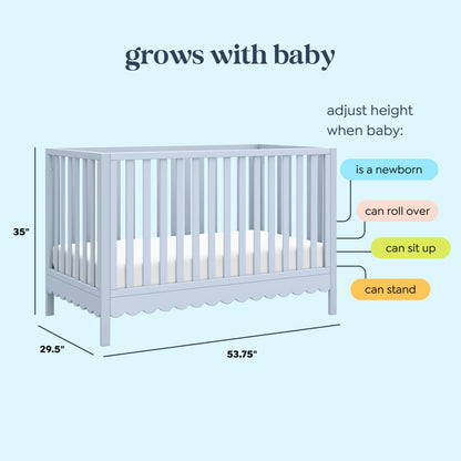 Davinci Sammy Scallop 4-in-1 Convertible Crib in Powder Blue, GREENGUARD Gold Certified