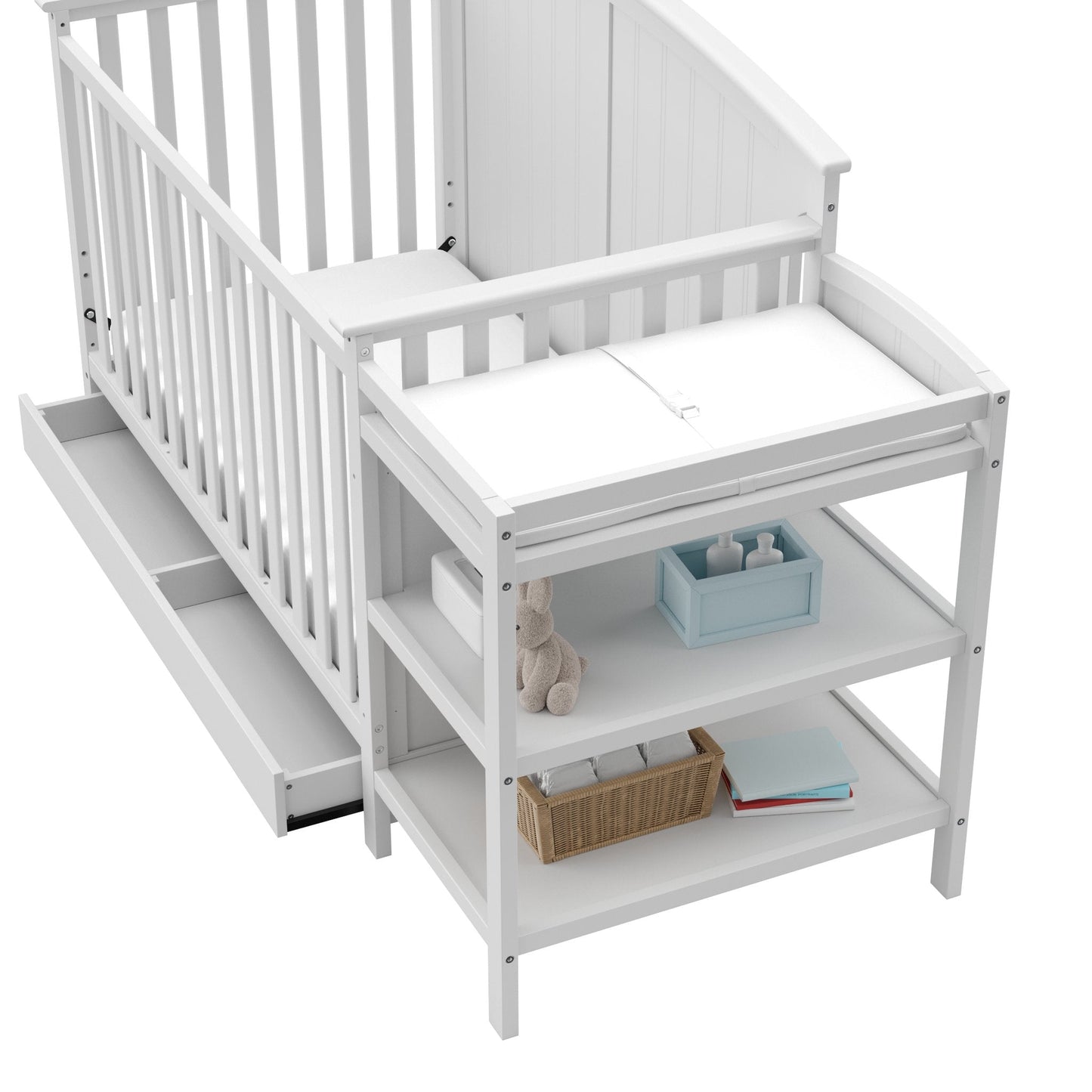 Storkcraft Steveston 5-in-1 Convertible Crib & Changer – GREENGUARD Gold Certified, Fits Standard Crib Mattress, Converts to Toddler Bed and Full Bed, 4 Adjustable Mattress Heights (White)