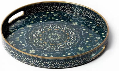 Round Serving Tray with Handles - Large Round Ottoman Tray Coffee Table Tray,Plastic Decorative Trays for Coffee