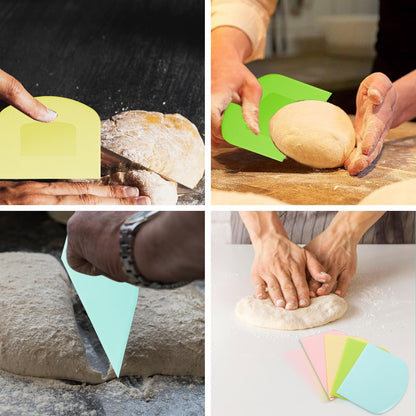 24 Pcs Bench Scraper Dough Scraper for Baking, BPA Free PE Flexible Bowl Scrapers, Food-Safe Plastic Dough Cutter Tool for Bread Cake Fondant Icing (Light Blue, Green, Yellow, Pink)