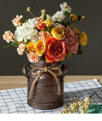 HyFanStr Shabby Chic Metal Flower Vase Rust Painted Decor Milk Can Bucket Country Primitive Jug Farmhouse Decoration Small