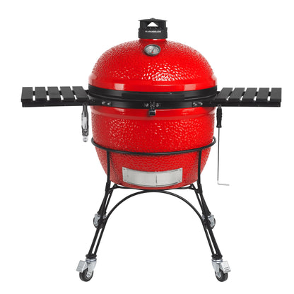 Kamado Joe Big Joe Series II 24-inch Ceramic Charcoal Grill and Smoker with Cart, Side Shelves, Stainless Steel Grates and 450 Cooking Square Inches in Red, Model BJ24RHC