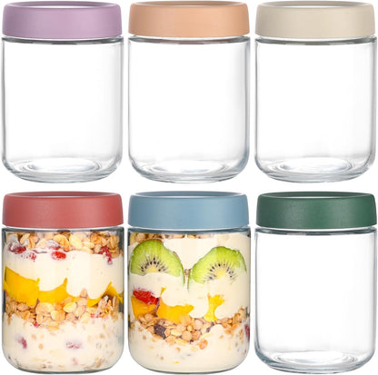 16 oz 6 Pack Artcochan Overnight Oats Containers with Lids Glass Jars Glass Mason Jars with Airtight Lids, Perfect