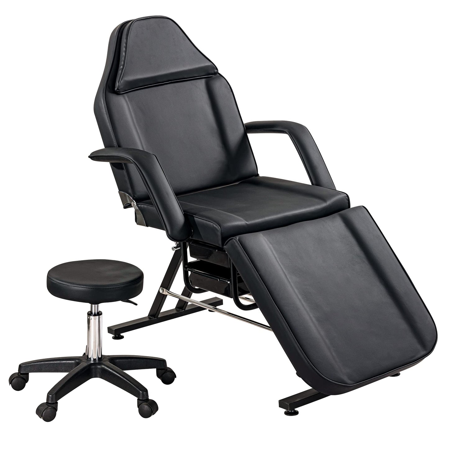 Anzios Massage Salon Tattoo Chair with Two Trays Esthetician Bed with Hydraulic Stool, Multi-Purpose 3-Section Facial Bed Table, Adjustable Beauty Barber Spa Beauty Equipment