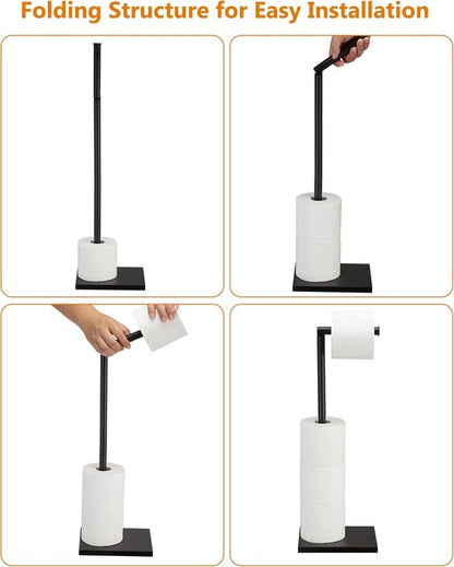 DECLUTTR Free Standing Toilet Paper Holder - Stainless Steel Pedestal with Reserve - Black Finish