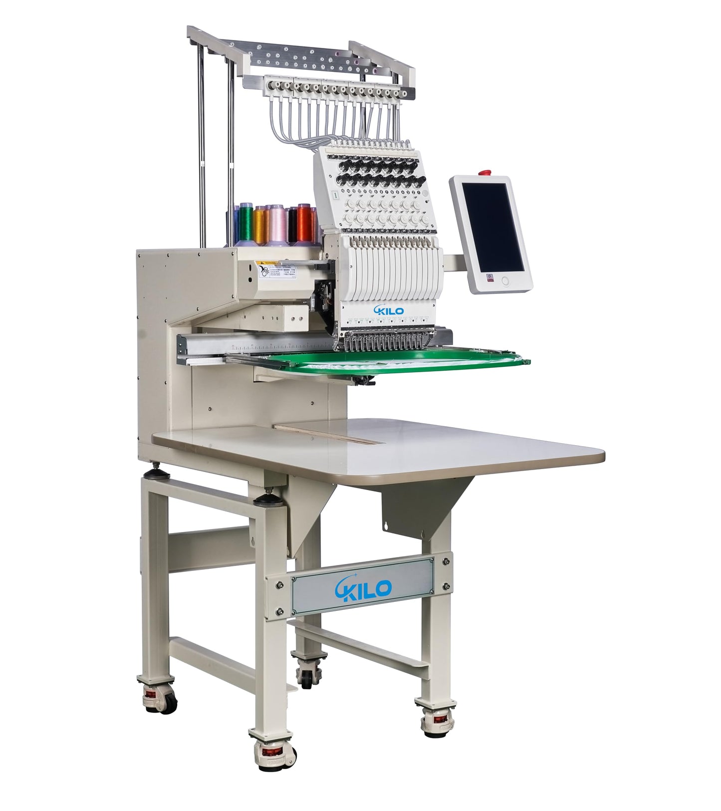 Commercial Embroidery Machine, 15 Needle Computerized Embroidery Machine, Single Head, 10 Inch Touch Screen, 13 by 19. Inch Area, For Caps Hats T Shirts And Flat Garments