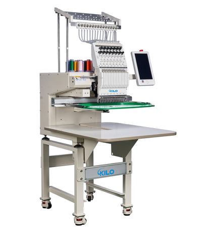 Commercial Embroidery Machine, 15 Needle Computerized Embroidery Machine, Single Head, 10 Inch Touch Screen, 13 by 19. Inch Area, For Caps Hats T Shirts And Flat Garments