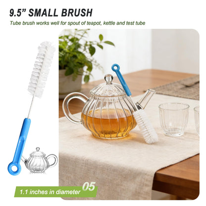 9Pcs Bottle Cleaning Brush Set with Long Handle, Nylon Tube Brush Cup Cleaner, Straw Brushes for Washing Narrow Neck Water Bottle Pipes Kettle Spout Cleaning