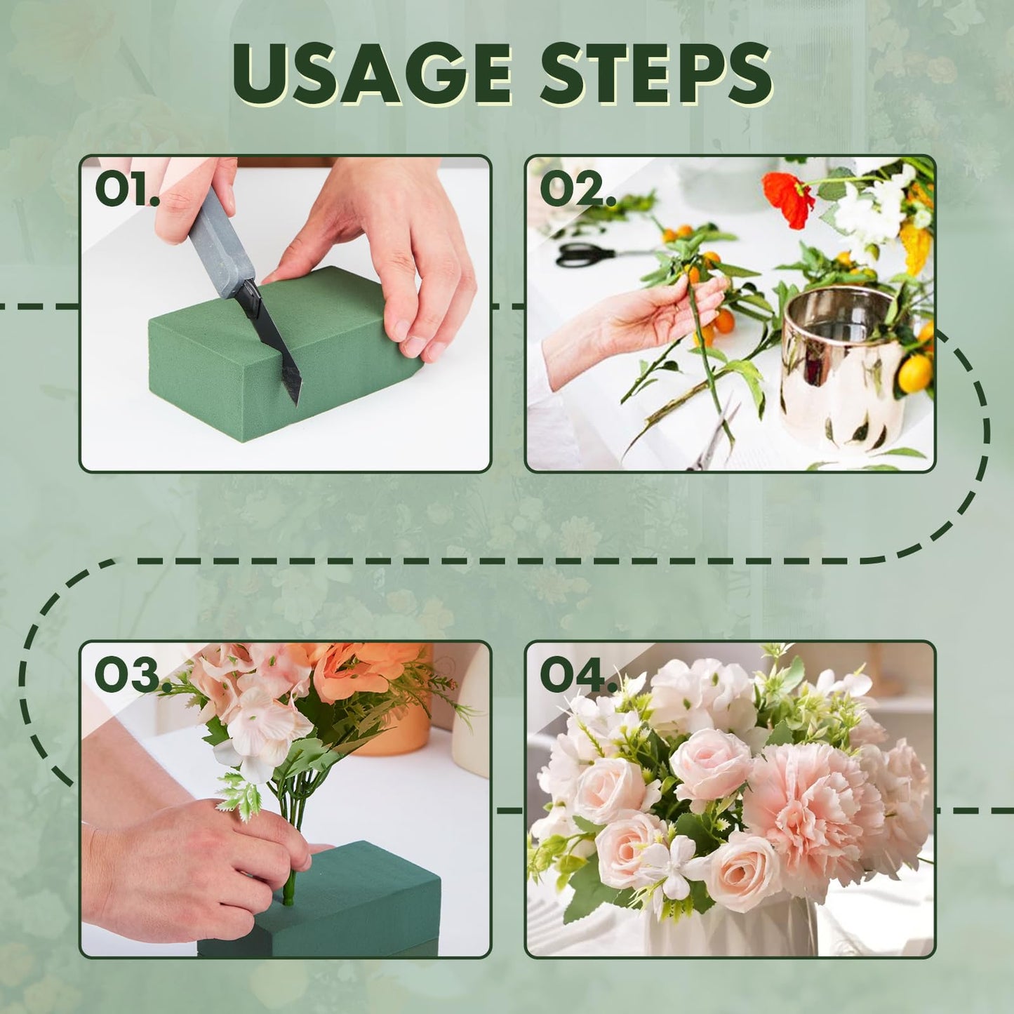 GNRZZT 30 PCS Floral Foam Blocks, 5.5"L x 3.1"W x 1.7"H Green Dry & Wet Flower Foam for Fresh and Artificial Flowers, Plant Foam for Wedding, Birthdays, Pary, Home Decorations