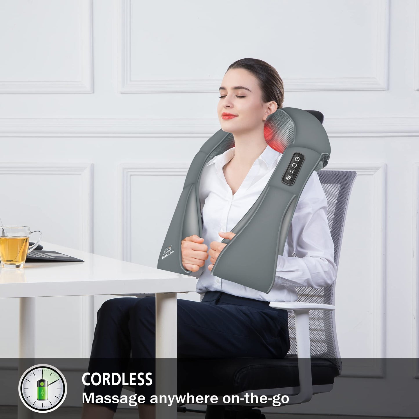 Snailax Cordless Massager - Shiatsu Neck and Shoulder Massager with Heat, Portable, Lumbar, Back Electric Massage Pillow, Christmas Gift