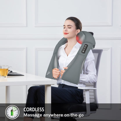 Snailax Cordless Massager - Shiatsu Neck and Shoulder Massager with Heat, Portable, Lumbar, Back Electric Massage Pillow, Christmas Gift