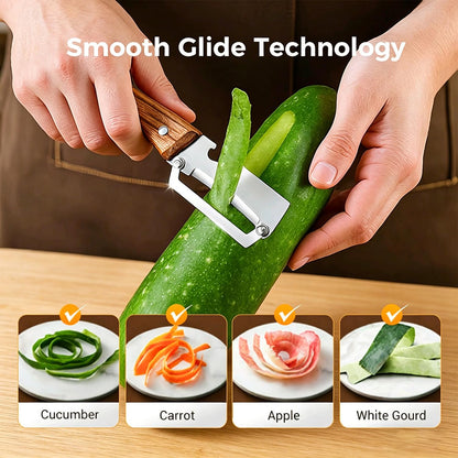 2-in-1 Multifunctional Vegetable Peeler, Premium Vegetable Peeler with Wooden Handle and Bottle Opener, Kitchen Tool for Fruit Apple Potato Pumpkin Papaya (2PCS)