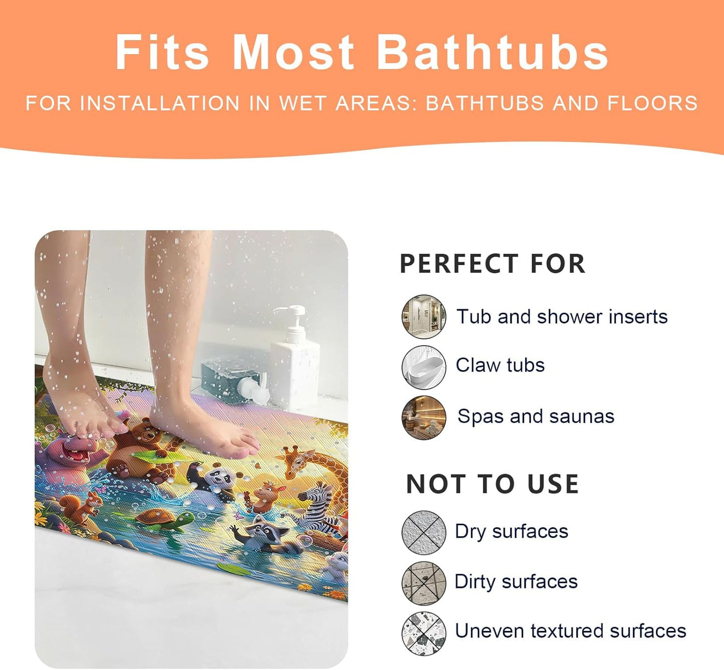 40"x16" XIYUNTE Upgrade Baby Bath Mat Non Slip - Extra Long Kids Bath Mat for Tub Non Slip Bathtub Mat Eco-Friendly
