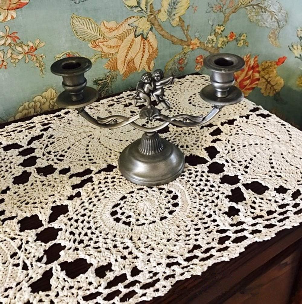 15X27inches 2PC USTIDE Floral Crochet Table Runner , Beige Cotton Table Doilies for Dressers and End Tables,Crochet