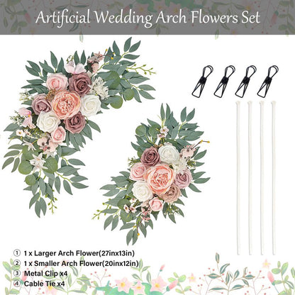Finphoon Pink Wedding Arch Flowers Set of 2, Artificial Wedding Arch Floral Swag Arrangement for Reception Photo Backdrop Decoration, Bridal Shower, Baby Shower