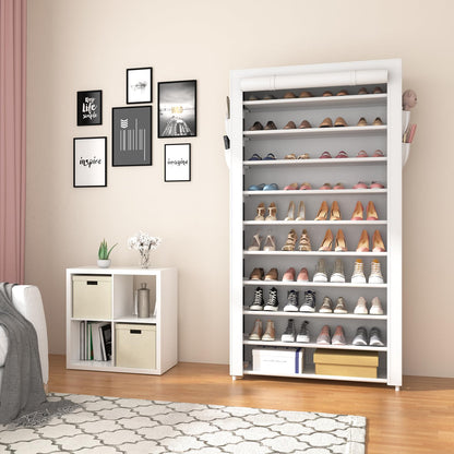 ROJASOP Shoe Rack with Covers 10 Tier Large Shoe Organizer Tall Shoe Closet Storage for 50-55 Pairs Shoe and Boot, Free Standing Shoe Rack Organizer for Closet, Entryway, Bedroom, White