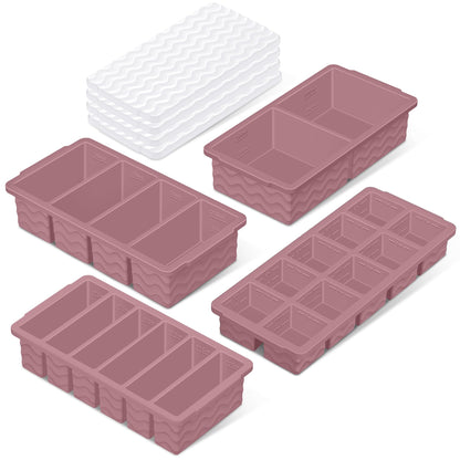 Silicone Freezer Trays with Lid (4-Pack), 1-Cup, 2-Cup, 1/2-Cup & 2-Tbsp Silicone Freezer Molds, Stackable Soup Freezer Meal Prep Containers,Ice Cube Tray for Making Sauce,Smoothies,Yogurt Bites