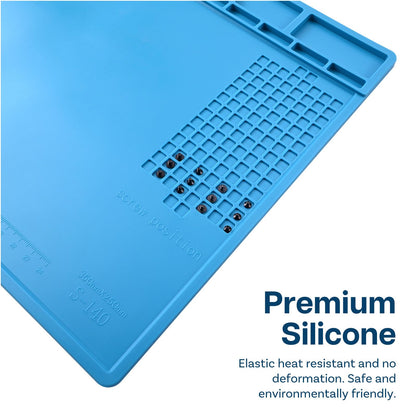 MMOBIEL Silicone Soldering & Repair Mat – Heat Resistant up to 932°F (500°C) – Non-Slip Magnetic Workbench Mat for Soldering, Electronics, Computer & DIY Projects (Blue, 14 x 10 inch (Magnetic))