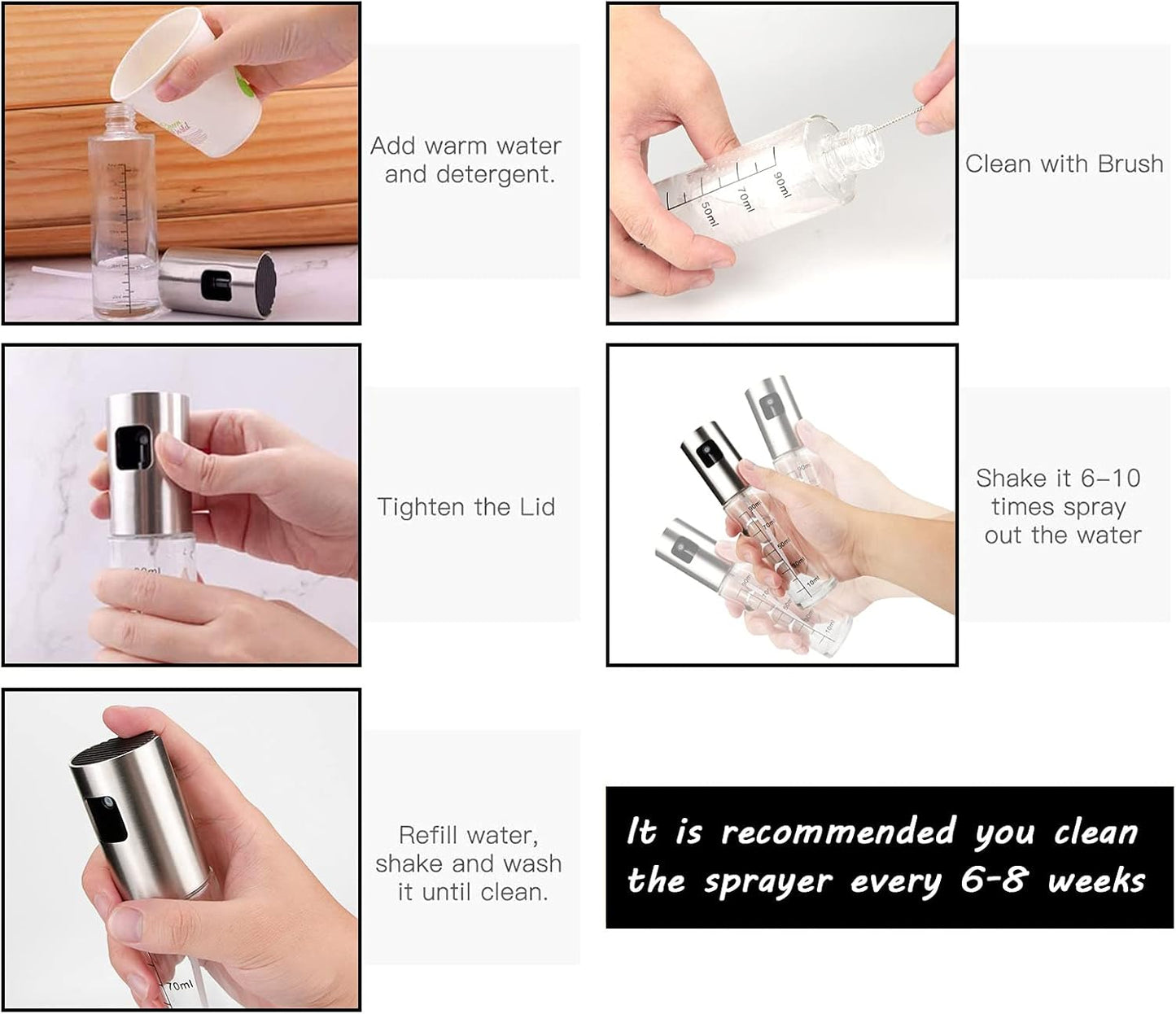 Olive Oil Sprayer for Cooking, 100ml Portable Glass Oil Spray Bottle for BBQ, Air Fryer, Baking, Grilling