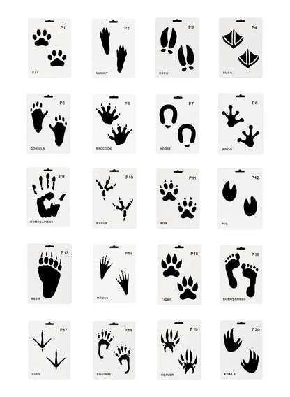 Sowaka 20 Pcs Animal Footprint Stencils Plastic Reusable Painting Templates for Painting on Wood Walls Art Craft Scrapbooking Journal Drawing Home Decoration Christmas Halloween
