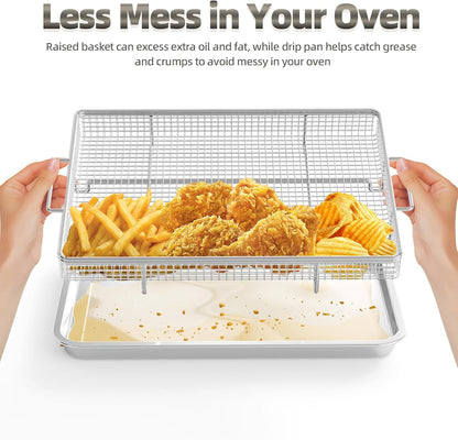 OPENICE Air Fryer Basket Set - 25% Thicker Stainless Steel Pans with Magnetic Cheat Sheet | Oven Crisper Tray