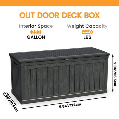 KCSWKJ Large Outdoor Storage Deck Box for Patio Furniture, Outdoor Cushions, Garden Tools and Sports/Pools Equipment, Waterproof Resin, Lockable, Black