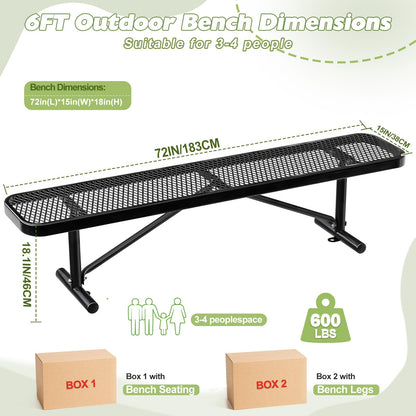 Gaonala Heavy Duty Outdoor Metal Garden Park Bench, Steel Picnic Bench, Metal Mesh Outdoor Bench Porch Chair for Garden, Lawn, Patio, Porch, Park, Yard, Patio (Black, 6FT)