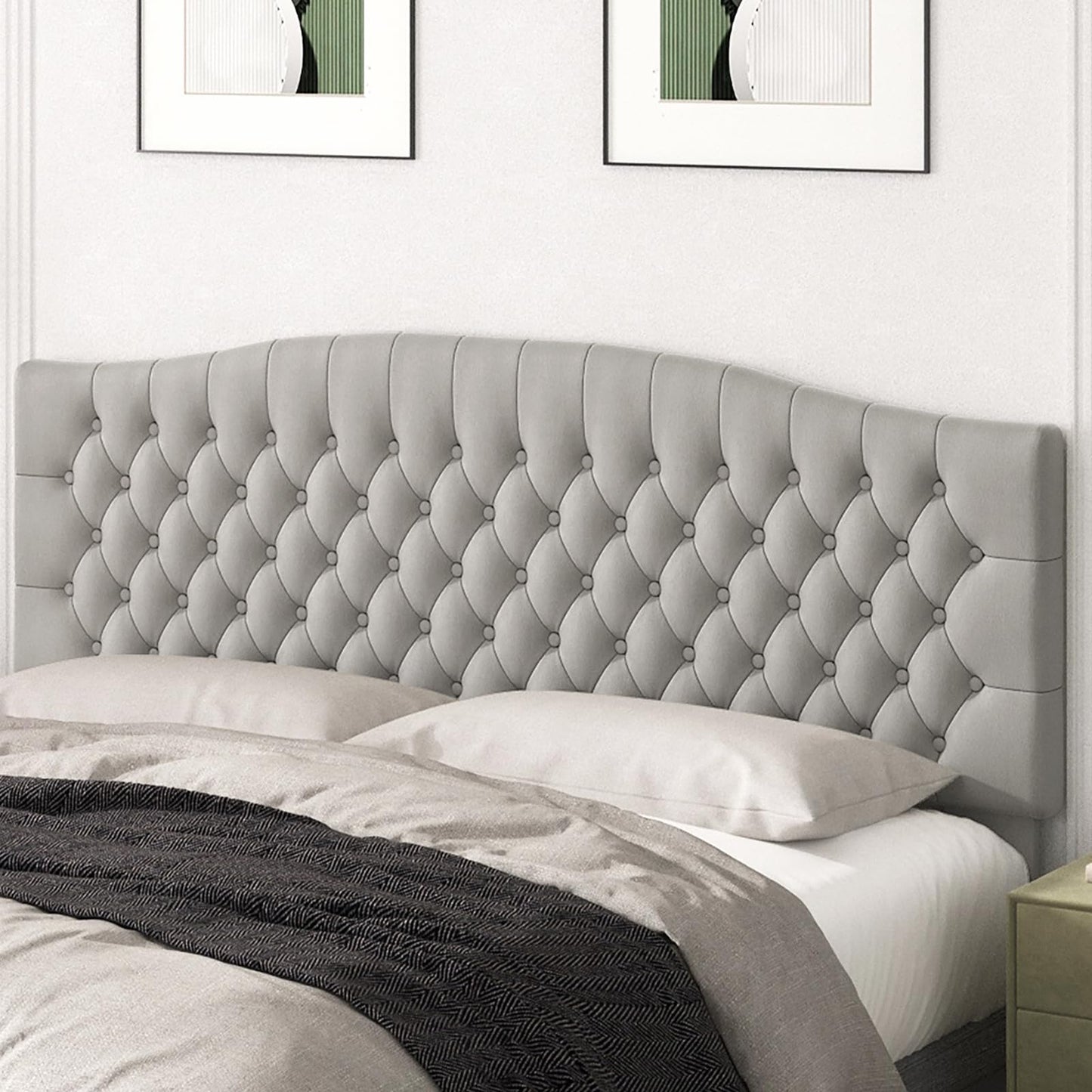 Befurtori King Headboard Only, Upholstered Headboard for Adjustable Bed Velvet Tufted Cal King Size Wall Mounted Head Board with Solid Wood Legs Head Board, Silver Gray