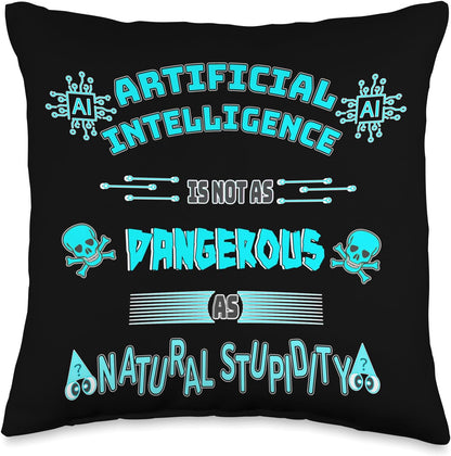 Funny AI Artificial Intelligence Tech Geek Sarcastic Teal Throw Pillow, 16x16, Multicolor