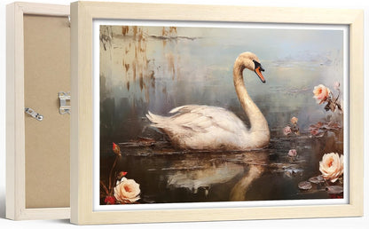 TABINDEX Vintage Framed Wall Art - Rustic Swan Canvas Print for Bedroom & Living Room | 8x12 Inches
