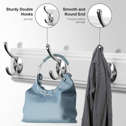 YTJG Coat Rack Wall Mounted White, 17" Wooden Modern Wall Coat Hanger with 4 Hooks, Heavy Duty Zinc Alloy Wall Hook Rack for Hanging Coats, Keys, Bags, Great Touch for Bedroom Bathroom Kitchen