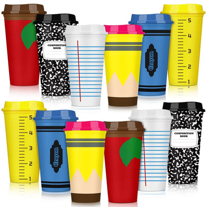 Skylety 12 Pcs Teacher Appreciation Gifts Teacher Gifts Bulk End of The Year Teachers Deals Reusable Plastic Coffee Cup with Lid for Back to School Party Decorations (Elegant)